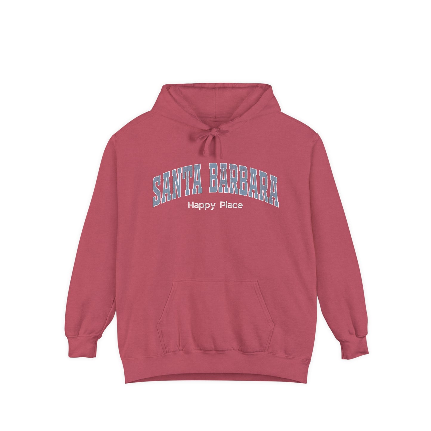 Santa Barbara Happy Place -Unisex Garment-Dyed Hoodie - BLUE Logo