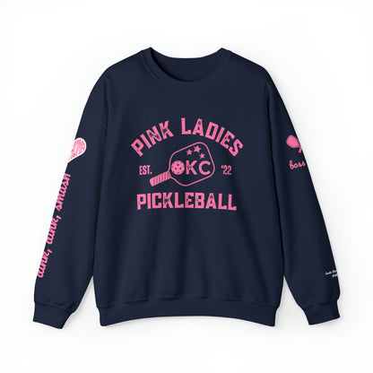 Pink Ladies OKC Pickleball Crew - Hot Pink Unisex Crewneck Sweatshirt (customize name on sleeve)