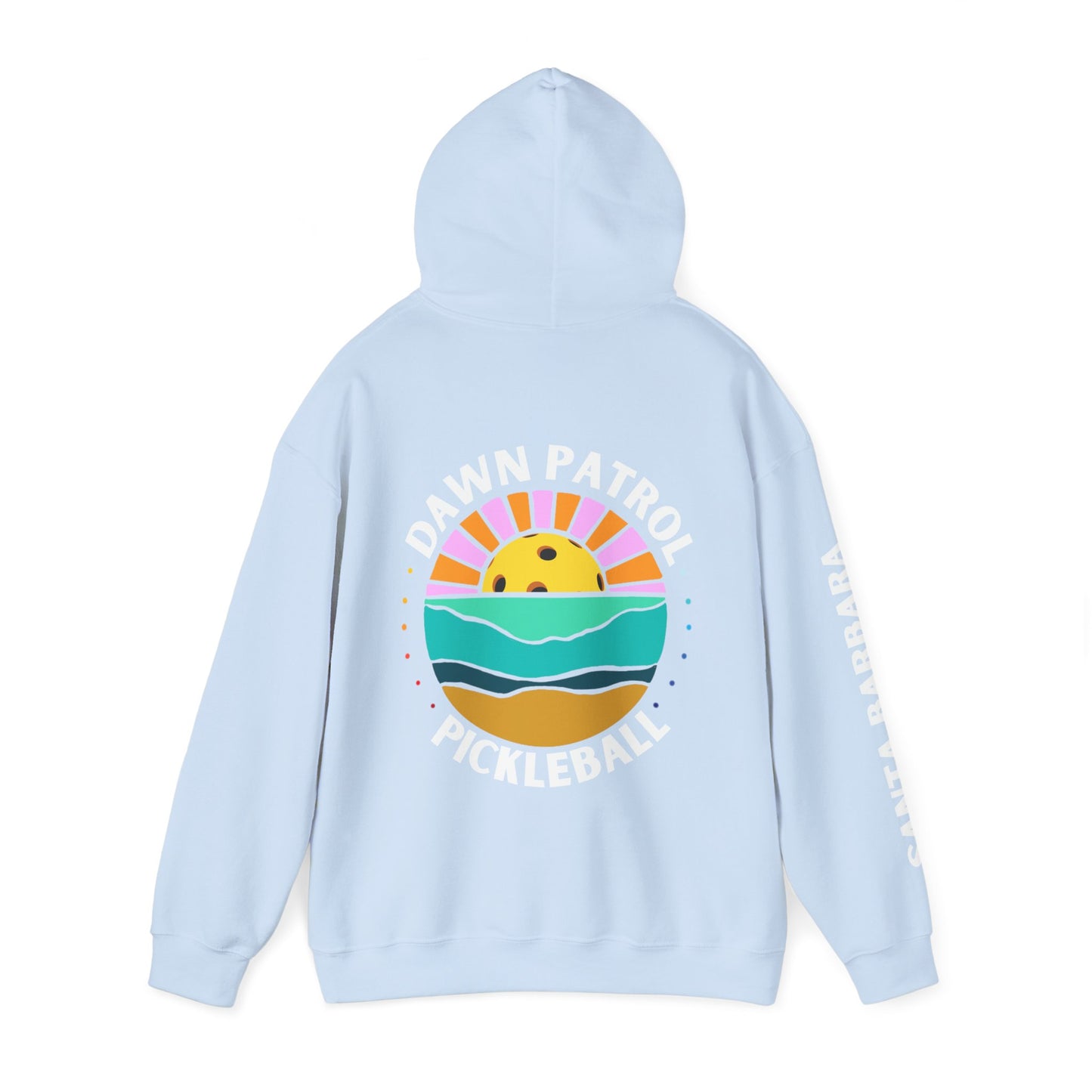 Dawn Patrol Hoodie (same logo front & back) - Santa Barbara sleeve