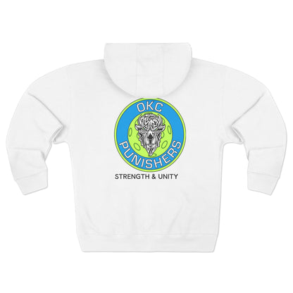 OKC personalized Unisex Zip Hoodie - OKC Punishers Strength & Unity (Black and White) Lane 7