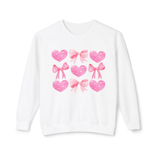 Pickleball hearts & Bows - Unisex Lightweight Garment dyed  Crew