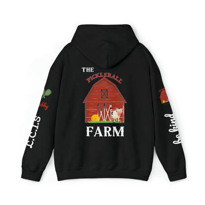 The Pickleball Farm Hoodie (Black) - The Farm front - customize sleeves