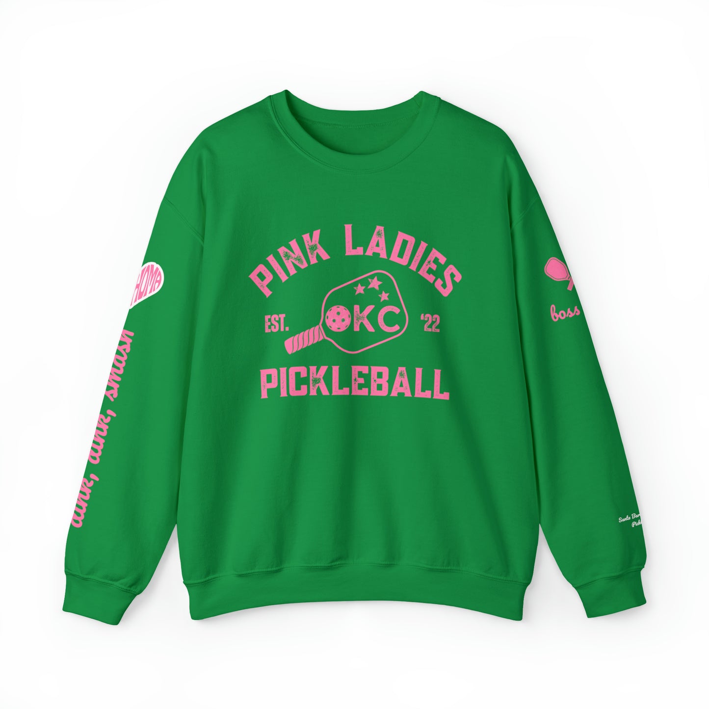 Pink Ladies OKC Pickleball Crew - Hot Pink Unisex Crewneck Sweatshirt (customize name on sleeve)