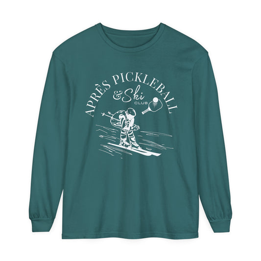 Apre’s Pickleball & Ski Club Vintage Skier -Unisex Garment-dyed Long Sleeve T-Shirt