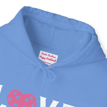 Del Webb  Pickleball LOVE Hoodie - 3 pickleball hearts sleeve - can customize sleeves & back - add in notes