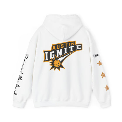 White w/ Stars -Austin Ignite NPL Team Hoodie (script sleeve = Bringin’ in heat) Customize back