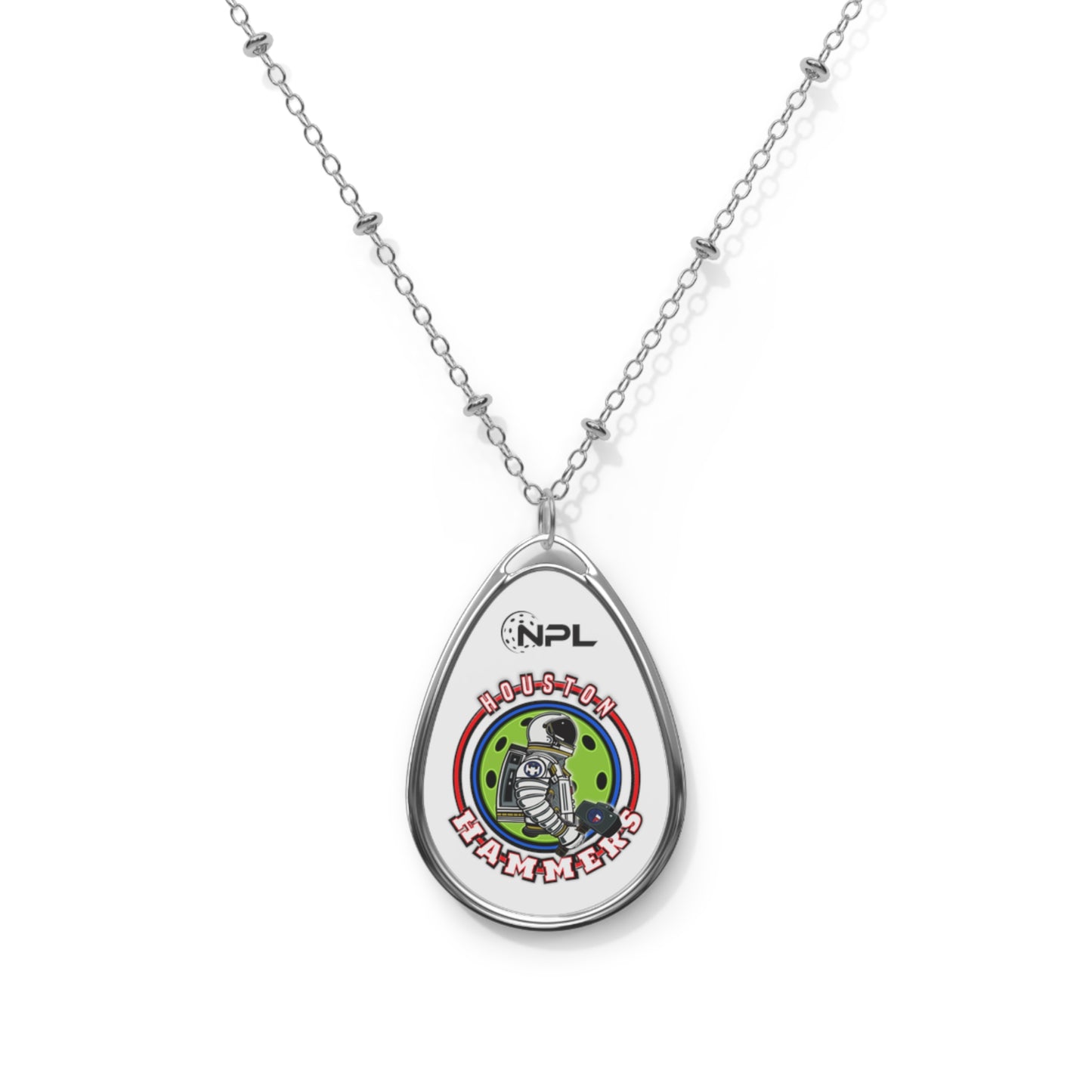 Houston Hammers Oval Silver Necklace - can add name under logo