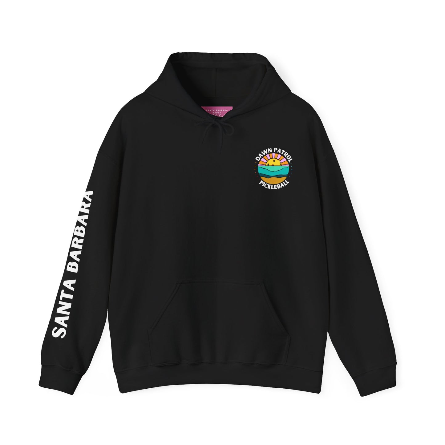 Dawn Patrol Hoodie (same logo front & back) - Santa Barbara sleeve