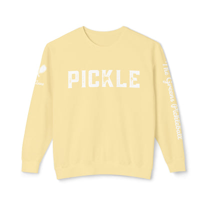 PICKLE Garment Dyed Crew (Distressed) - The Greens Pickleball on left sleeve, logo back, customize right sleeve, add name