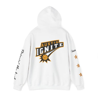 White w/ Stars -Austin Ignite NPL Team Hoodie (script sleeve = Bringin’ in heat) Customize back