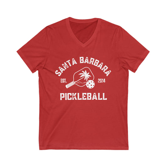 Santa Barbara Pickleball T-shirt -  Unisex Jersey Short Sleeve V-Neck Tee