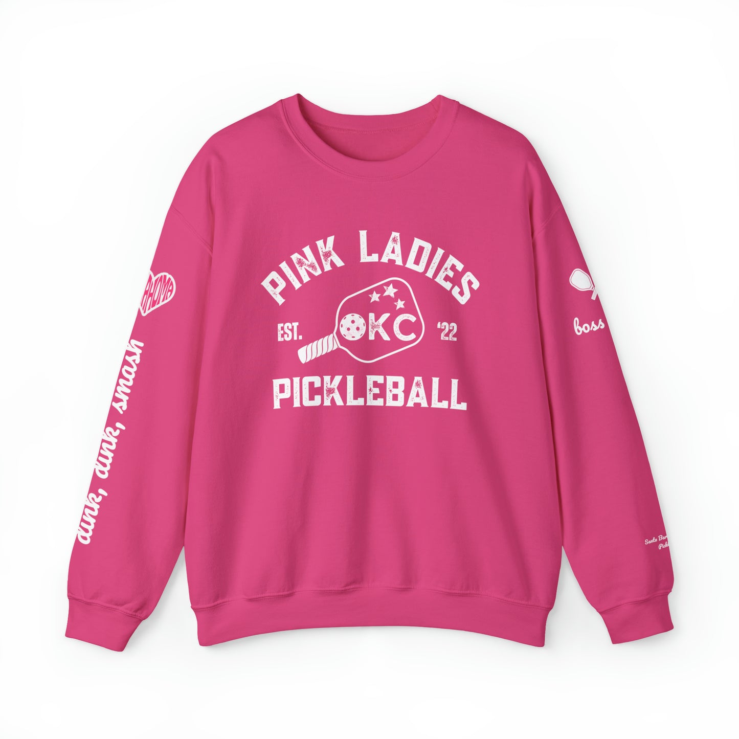 Pink Ladies OKC Pickleball Crew - Hot Pink Unisex Crewneck Sweatshirt (customize name on sleeve)