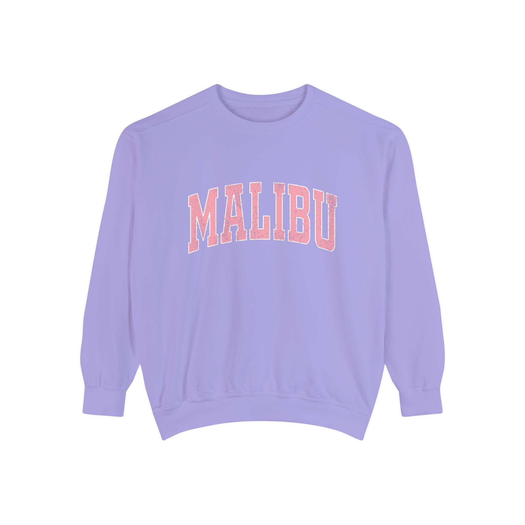 Malibu Crew Sweatshirt - Distressed Pink Logo - Comfort Colors – Santa  Barbara Happy