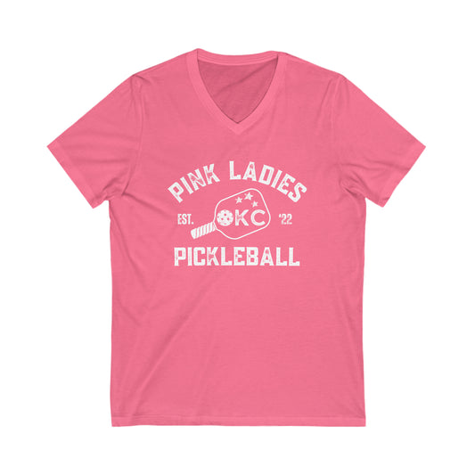 Pink Ladlies Pickleball - Unisex Jersey Short Sleeve V-Neck Tee