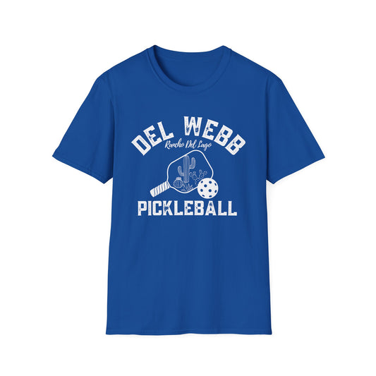 Del Webb Pickleball  -Distressed letters Unisex Larger Cut Softstyle T-Shirt - can personalize back