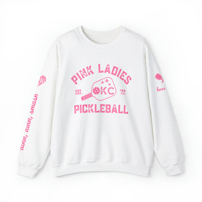 Pink Ladies OKC Pickleball Crew - Hot Pink Unisex Crewneck Sweatshirt (customize name on sleeve)