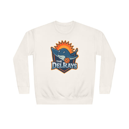 The Del Rays/US Legends Pickleball league on small back - High End Unisex Crew 60/40