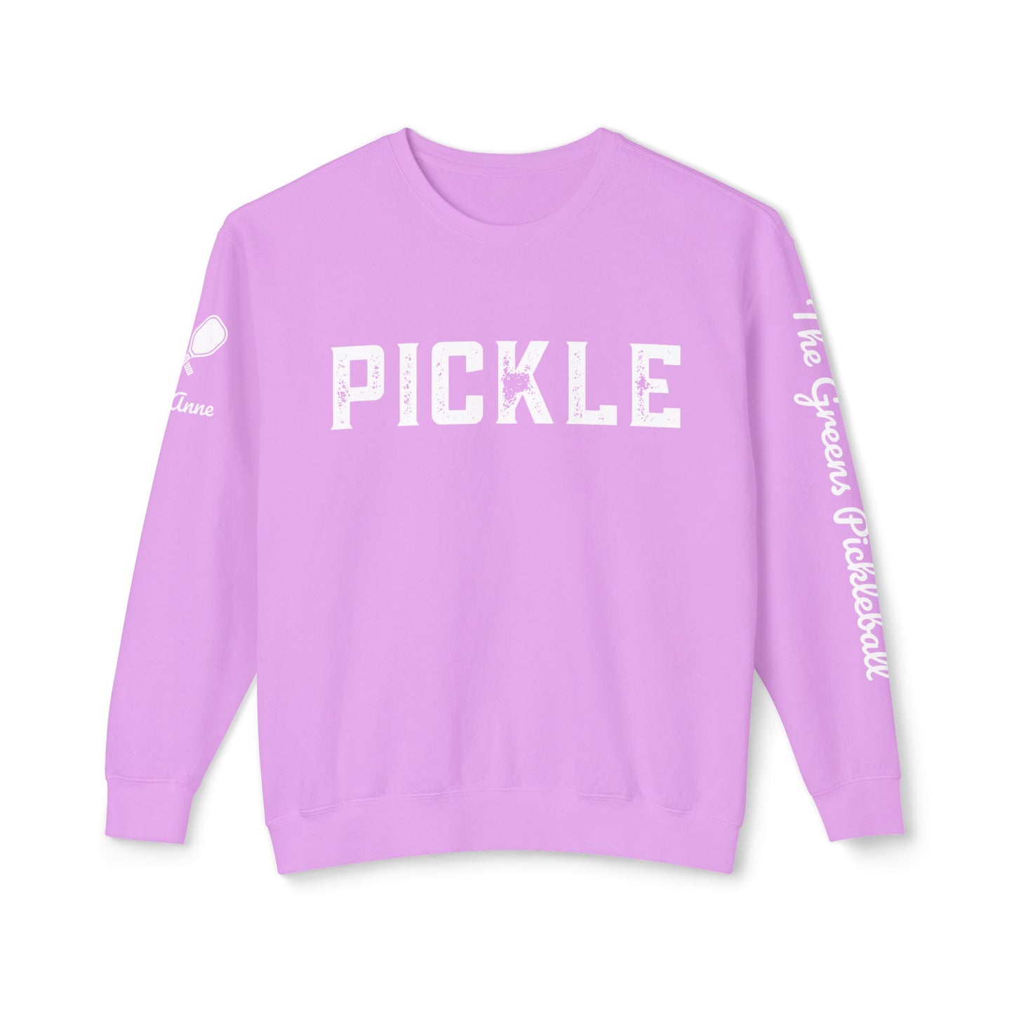 PICKLE Garment Dyed Crew (Distressed) - The Greens Pickleball on left sleeve, logo back, customize right sleeve, add name