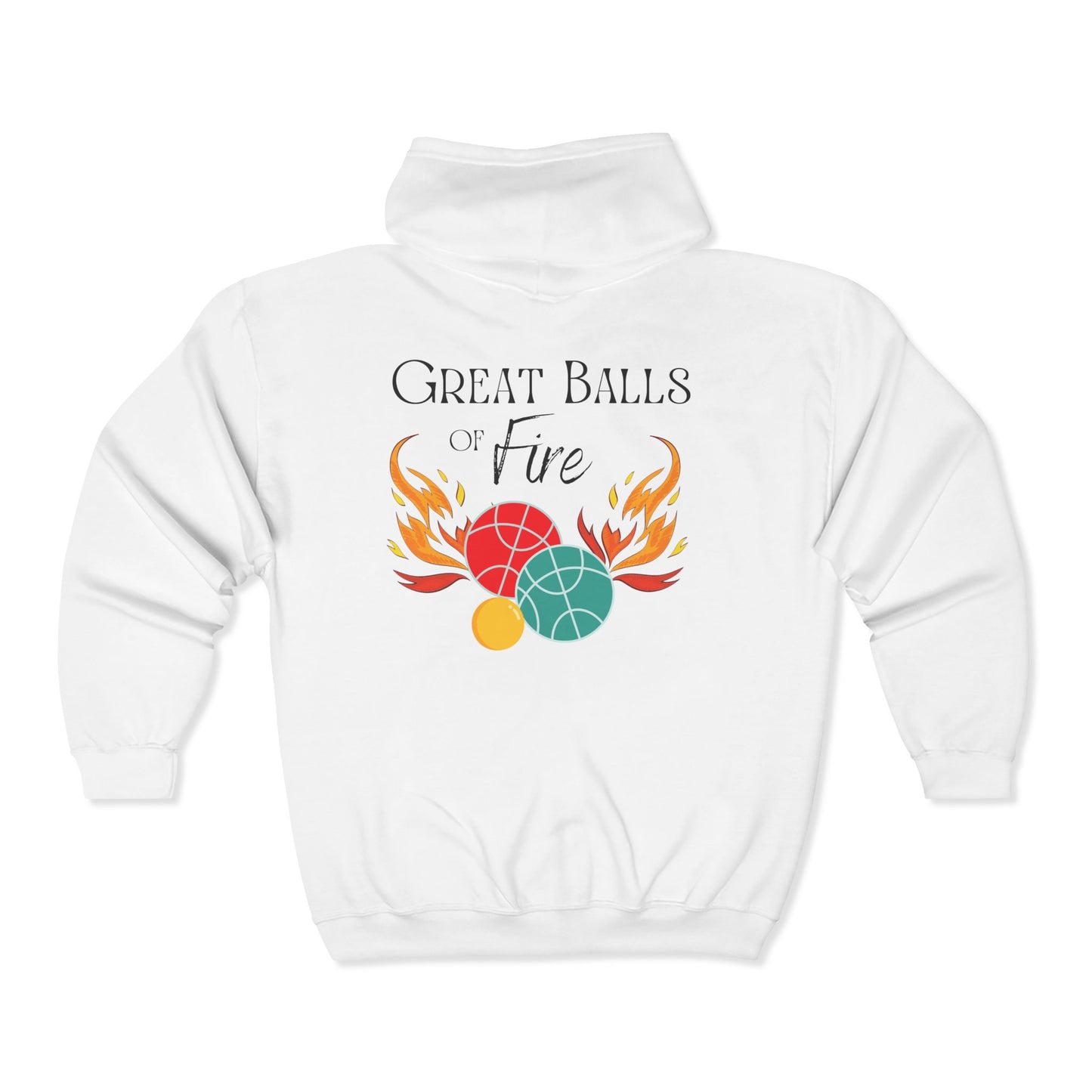 Great Balls of Fire - 2 sided logo - Zip Down Unisex  Hoodie 50/50 plush  - 1 sided logo