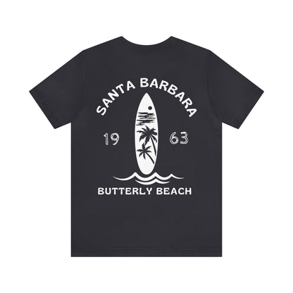 Butterfly Beach (Palm Tree Back) Unisex Tshirt- 100% airline/ringspun cotton