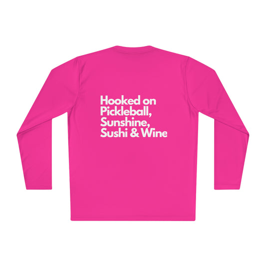 Hooked on Pickleball, Sunshine & Sushi- Unisex moisture wicking  Lightweight Long Sleeve Tee spf 40