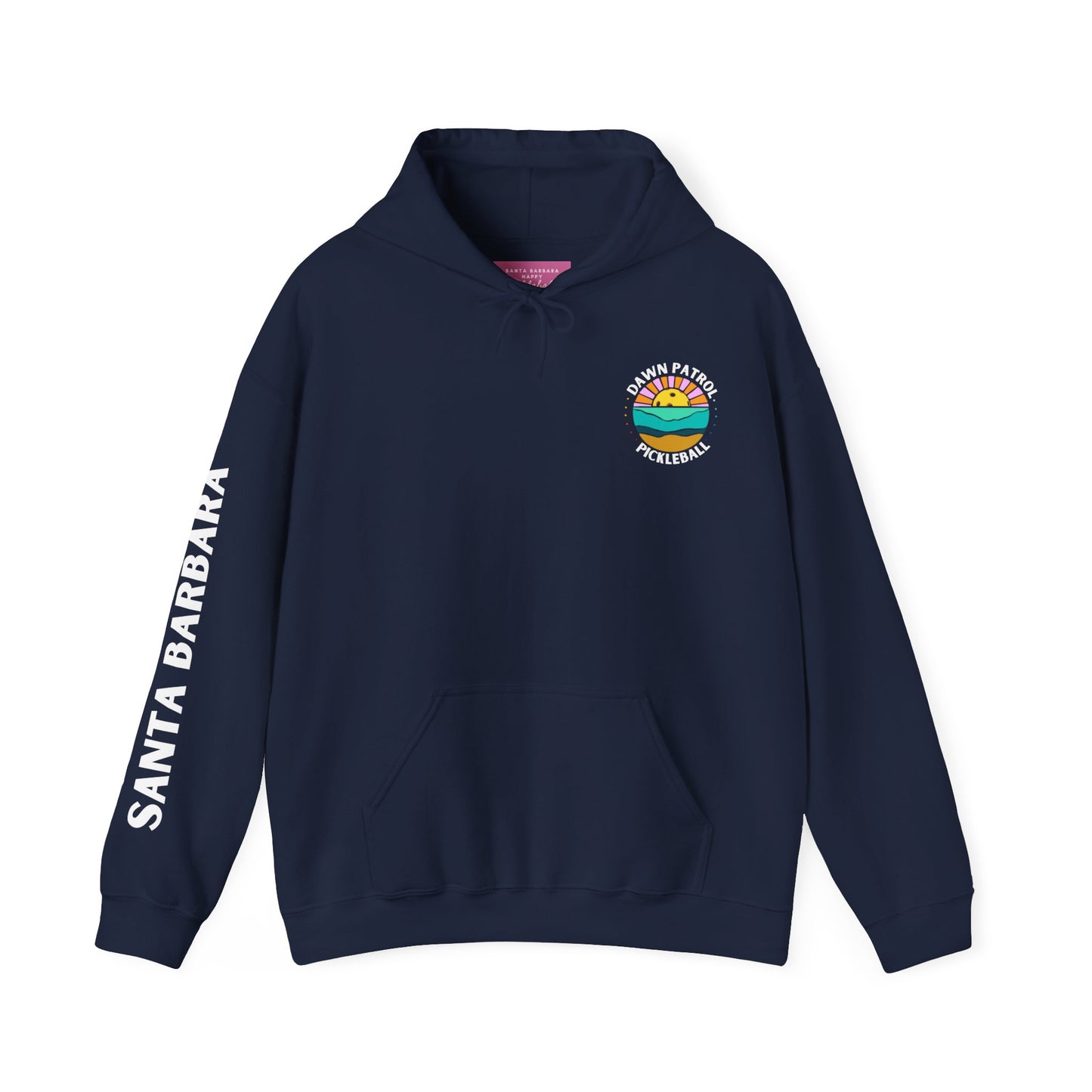 Dawn Patrol Hoodie (same logo front & back) - Santa Barbara sleeve