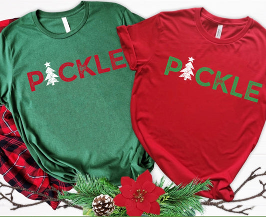 Pickle Holiday Tree T-shirt Unisex - can customize back with name