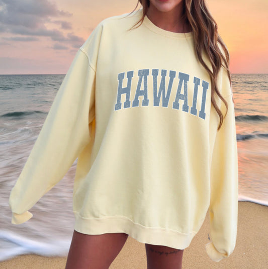 Hawaii Crew Sweatshirt- Blue Logo- in Comfort Colors
