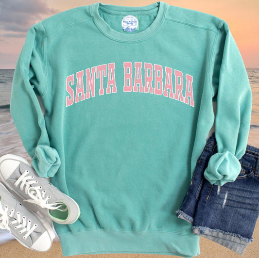 Santa Barbara Crew Sweatshirt - Distressed Pink Logo  - Comfort Colors