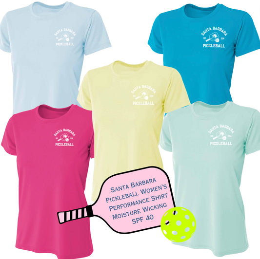 NEW Santa Barbara Pickleball Women’s Cut - LEFT Chest Logo, Short Sleeve SPF 40, Moisture Wicking