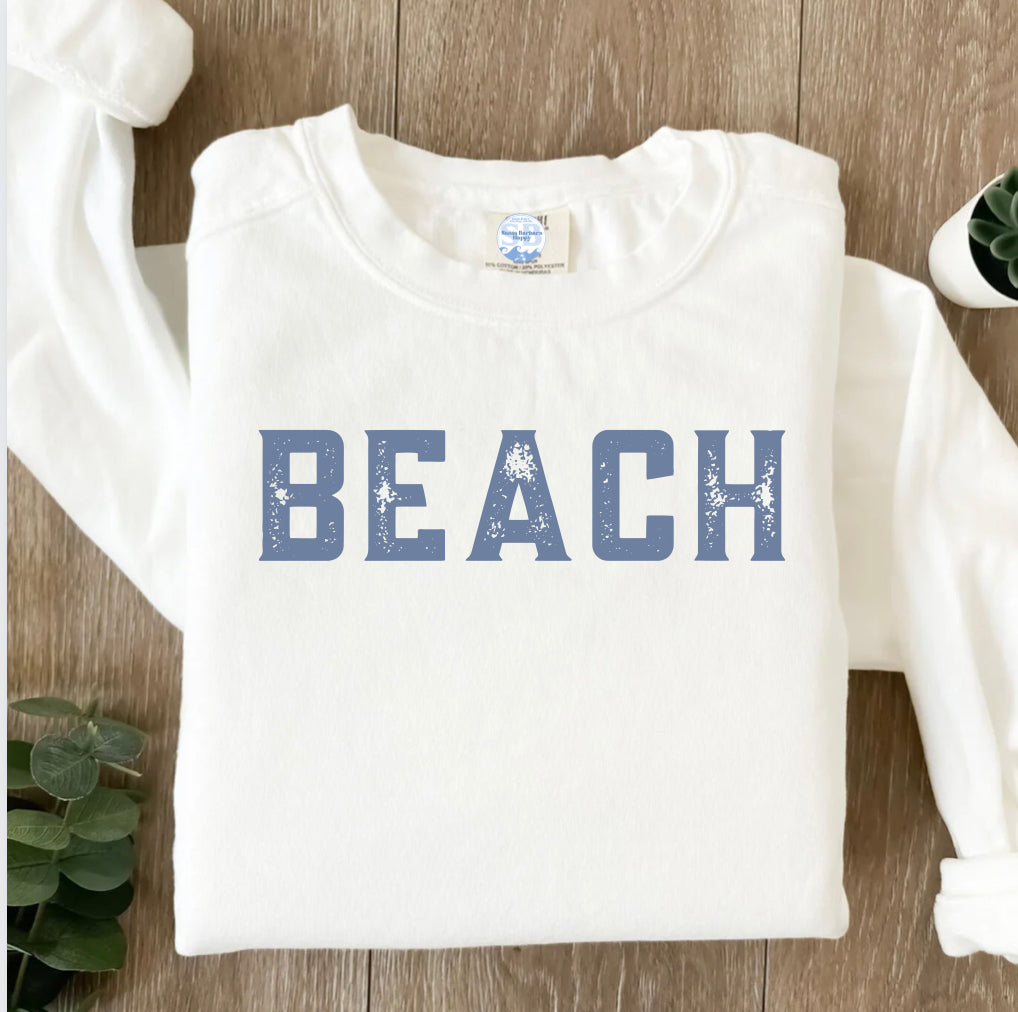 BEACH Distressed Crew - Comfort Colors