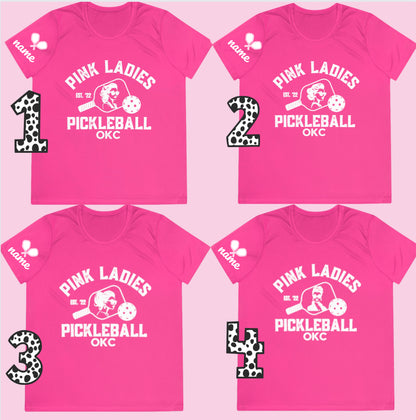 NEW Version 4-Pink Ladies Pickleball - Moisture Wicking SPF 40 Ladies Tee - add name back