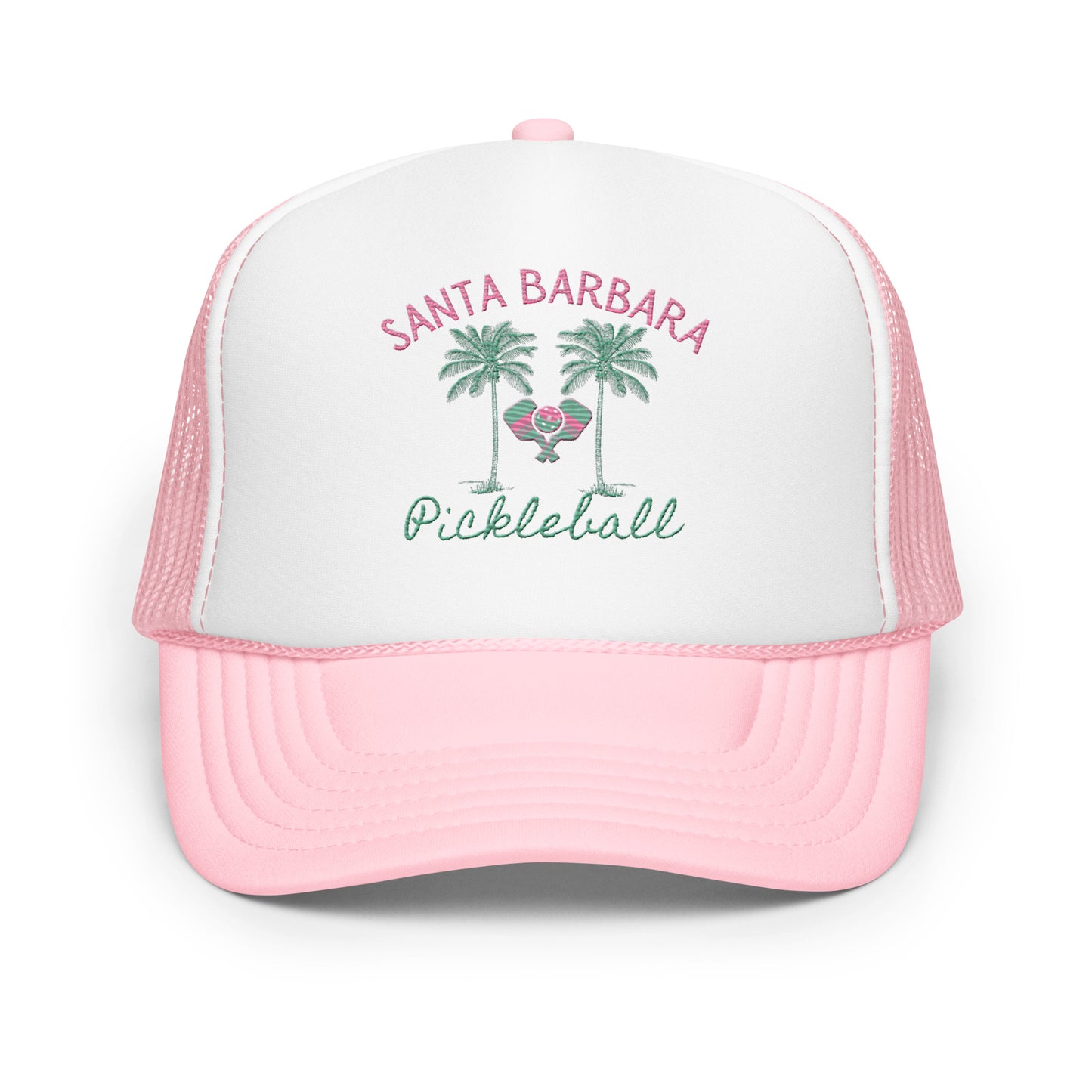 Santa Barbara Pickleball Embroidered Palm Trees Foam trucker hat