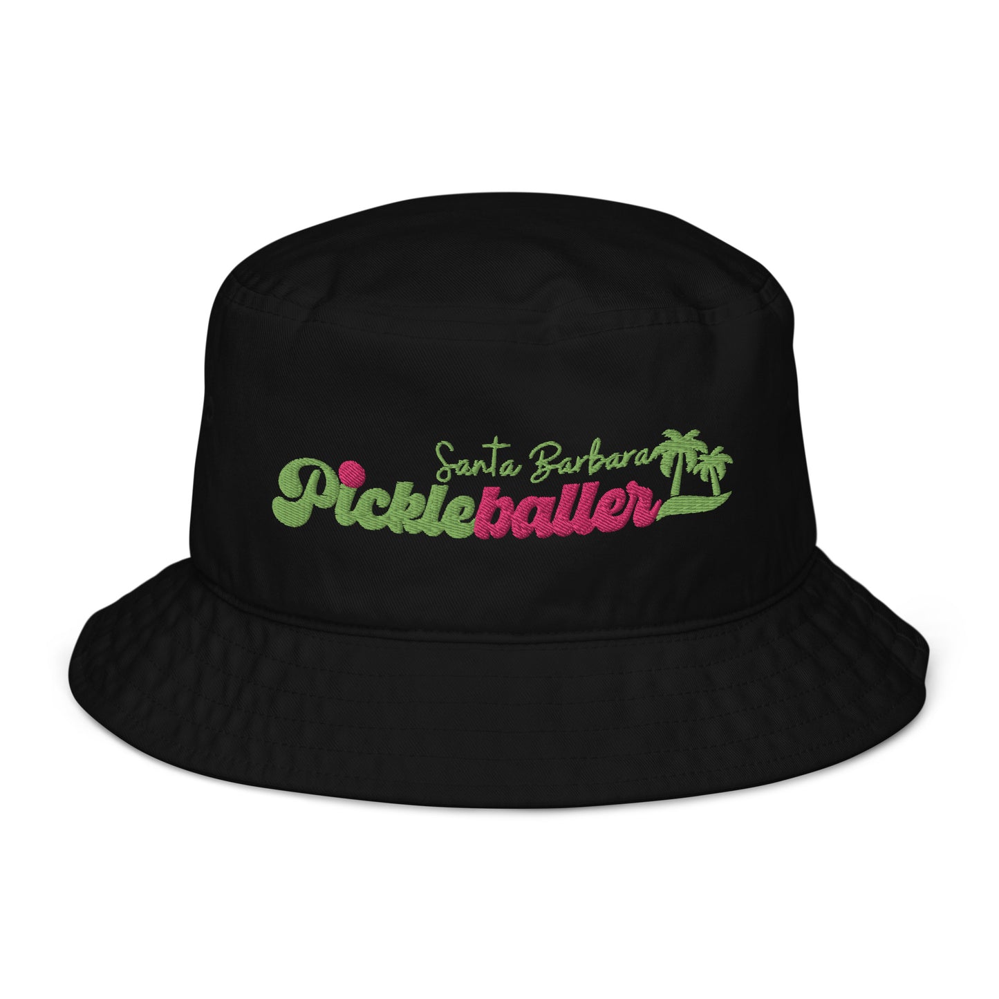 Santa Barbara Pickleballer embroidered Bucket Hat - White/Black & Camel