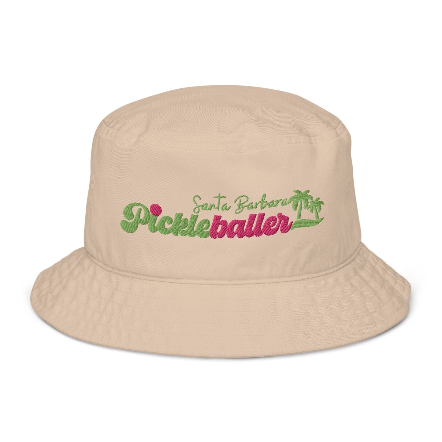 Santa Barbara Pickleballer embroidered Bucket Hat - White/Black & Camel