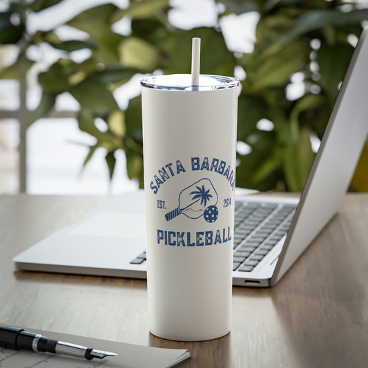 Santa Barbara Pickleball - Skinny Steel Tumbler with Straw, 20oz
